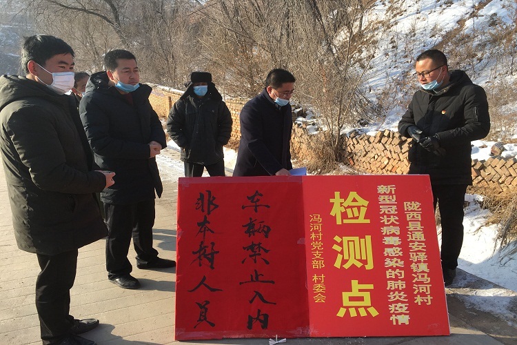 县人大代表、通安驿镇党委书记王瑧，镇长常小平在冯河村检查疫情防控工作.jpg